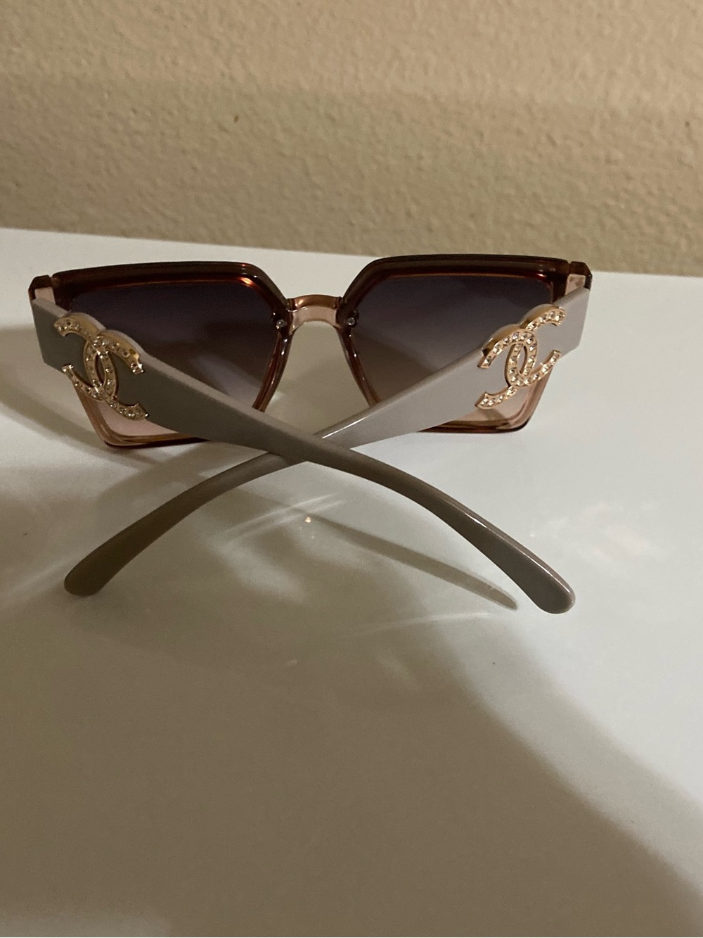 CHANEL Brown Gradient Rectangular Sunglasses with Gold Logo Temples